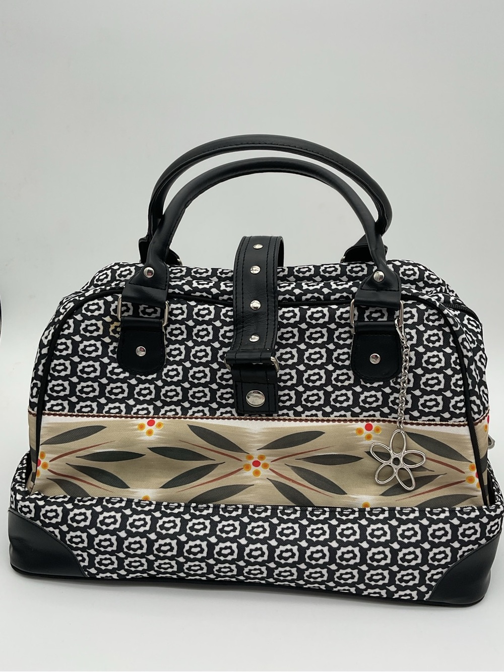 Temptations Black & Cream Insulated Double Bag with Floral Charm